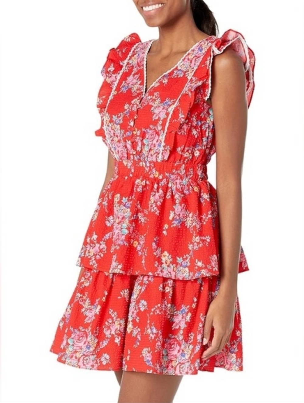 Betsey Johnson Bush Garden Print Seersucker Dress in Red Size Medium Floral